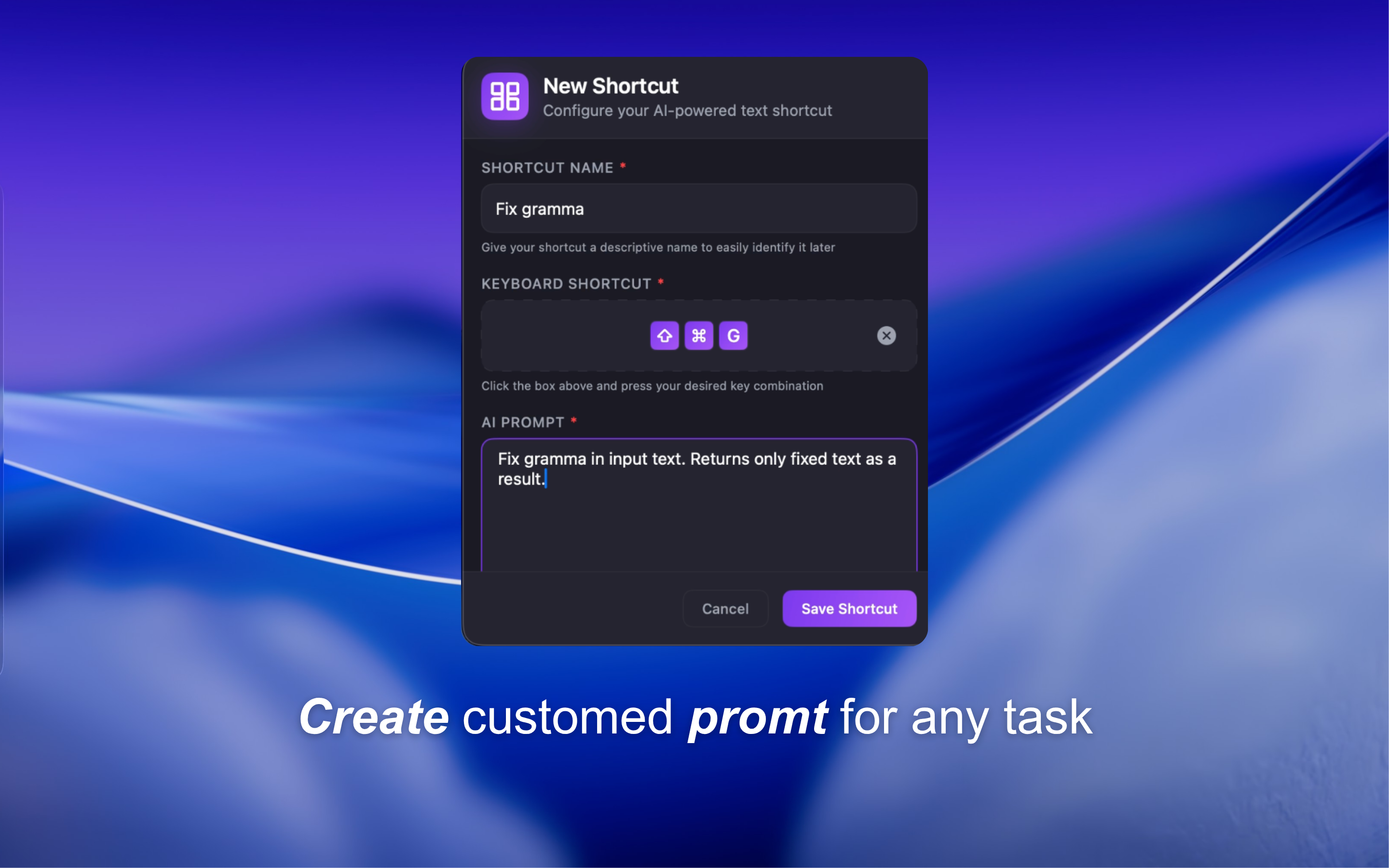 PromptK — Shortcut editor
